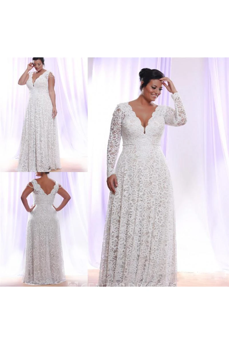 Floral Detachable Long Sleeve Maxi Warm Wedding Dress Vintage Elegant V-Neck Low Back Floor Length Bridal Gown