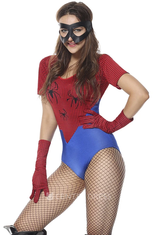 Naughty Blue And Red Spider Man T-shirt Teddy Lingerie With Gloves