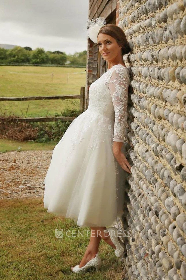 1950S Lace And Tulle Tea Wedding Dress