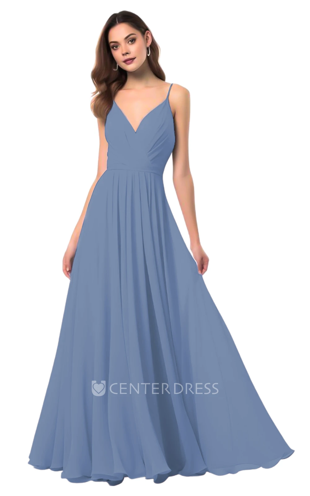 Elegant A-Line Spaghetti Chiffon V-neck Bridesmaid Dress Classy & Elegant