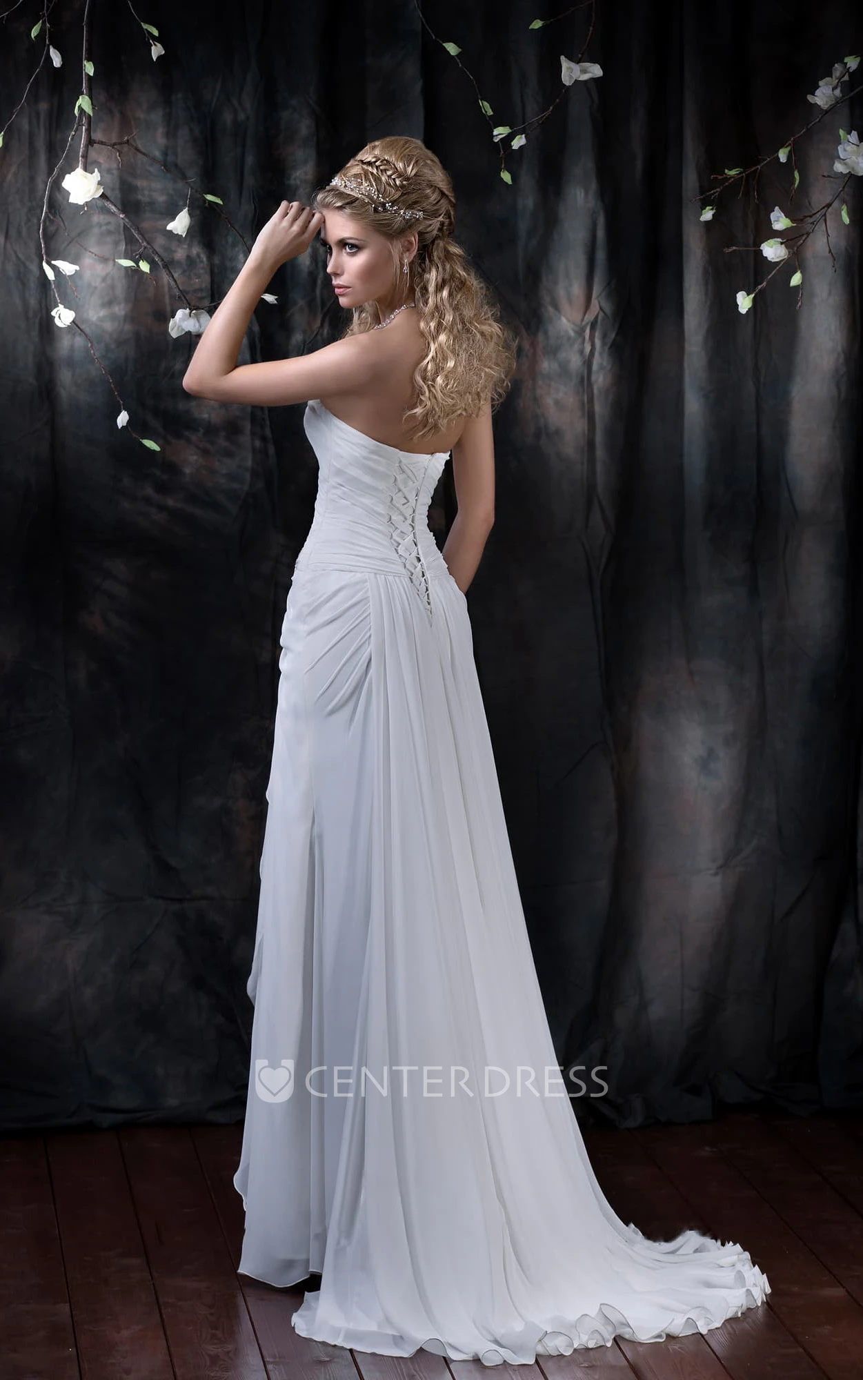 Sheath Maxi Sweetheart Sleeveless Lace-Up Chiffon Dress With Split Front And Draping