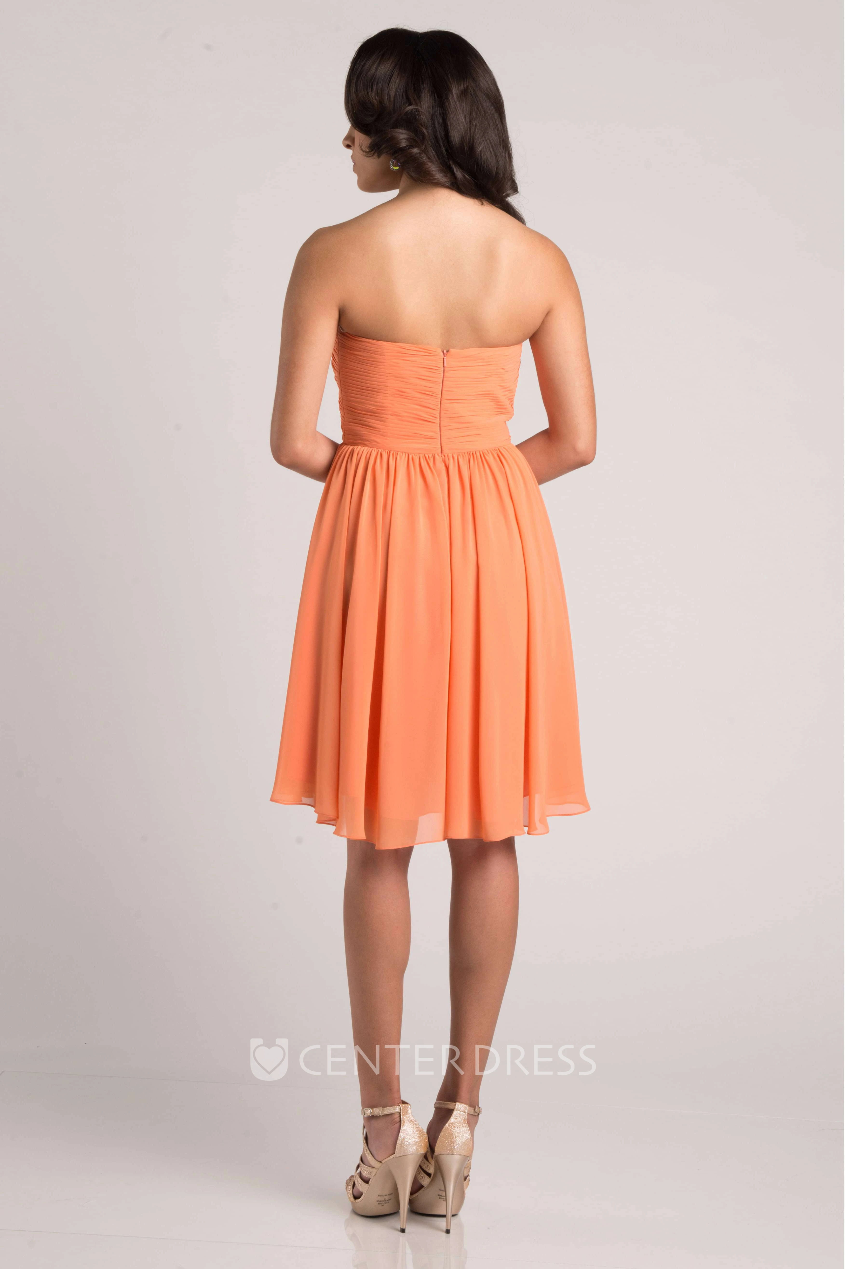 Knee Length Empire Sweetheart Chiffon Bridesmaid Dress With Pleats