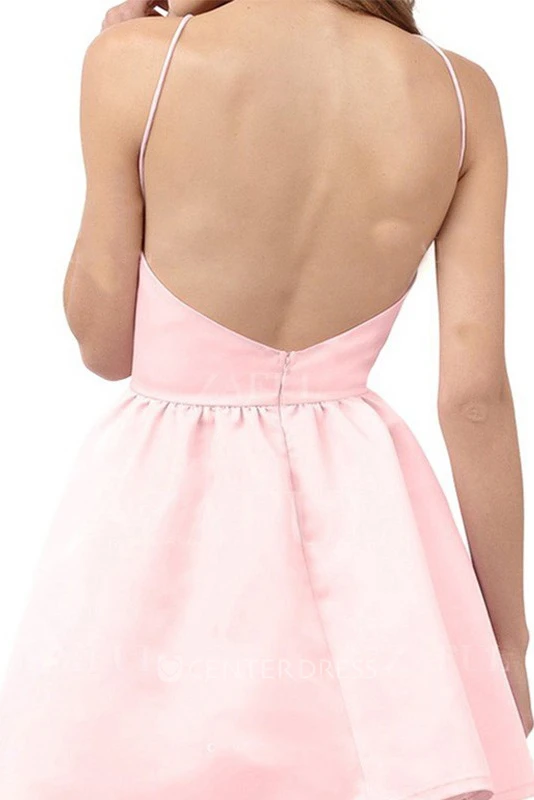 A-line Halter Sleeveless Ruching Short Mini Satin Homecoming Dress