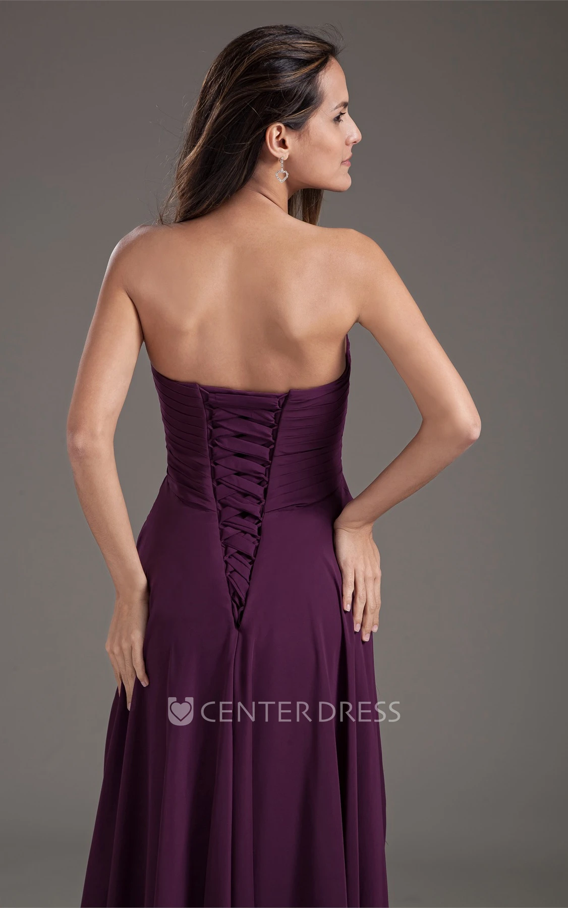 chiffon criss-cross maxi sweetheart dress with corset back and pleats