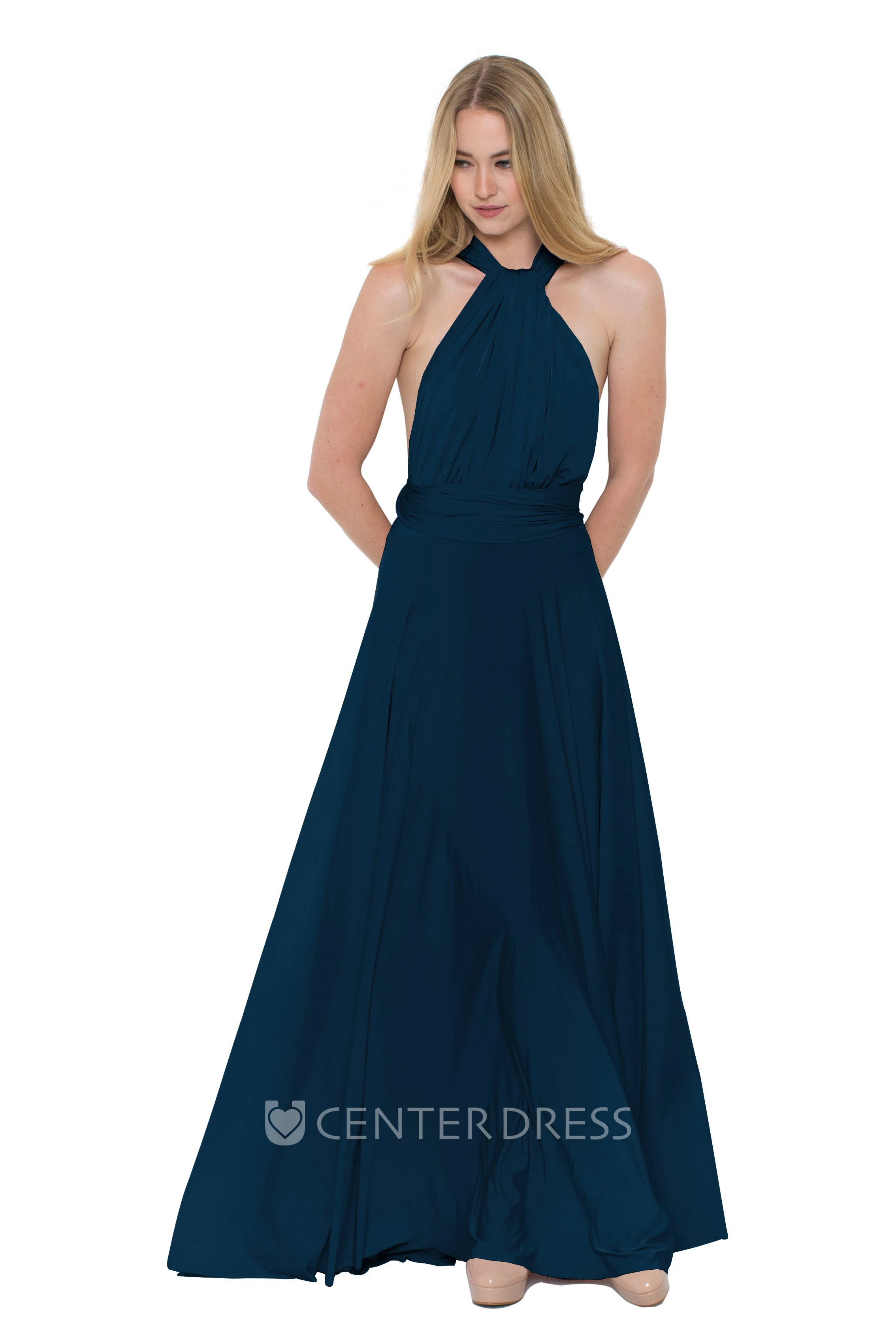 Floor-Length V-Neck Ruched Sleeveless Chiffon Muti-Color Convertible Bridesmaid Dress With Straps