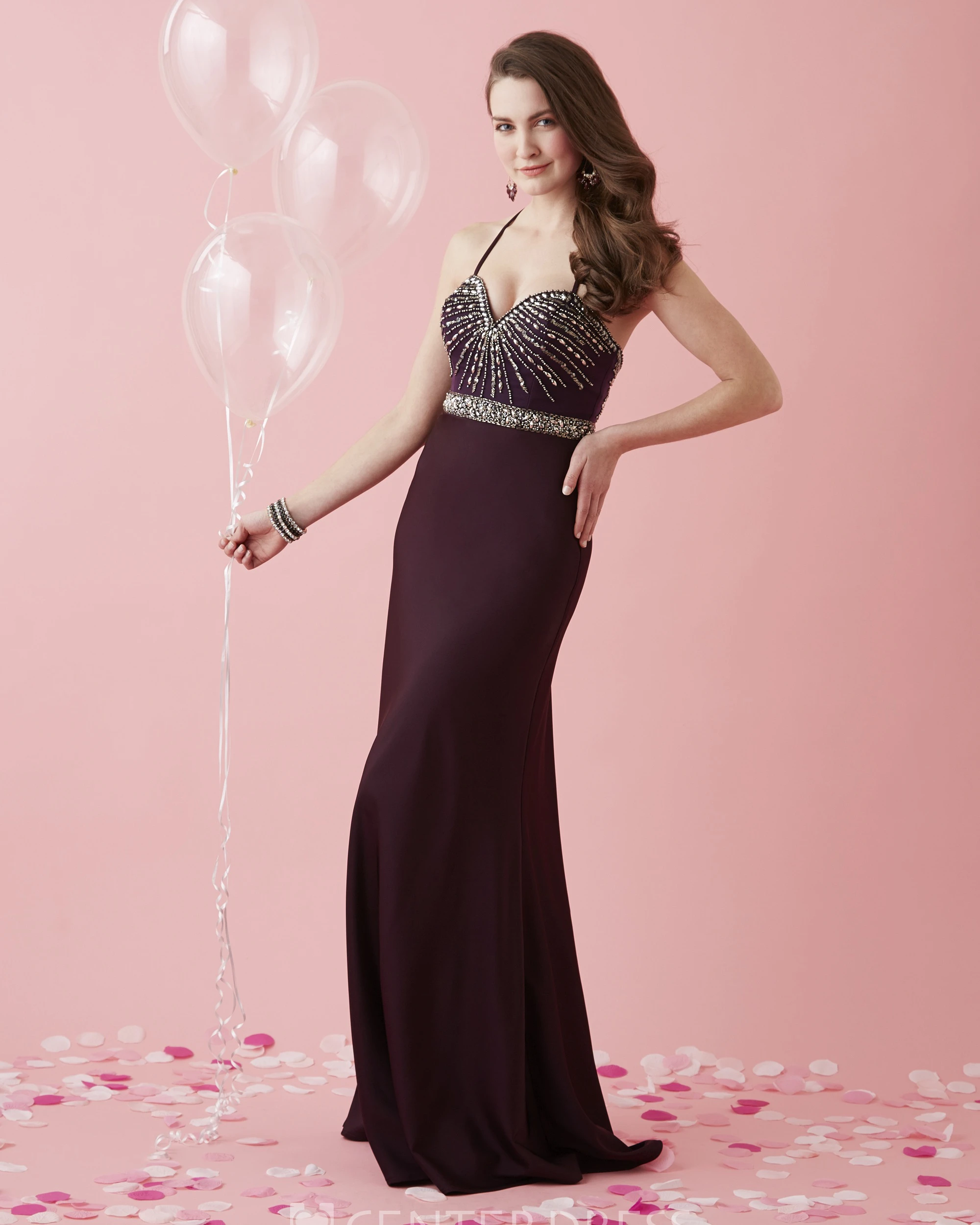 Sheath Maxi Spaghetti Sleeveless Jersey Dress With Beading And Waist Jewellery