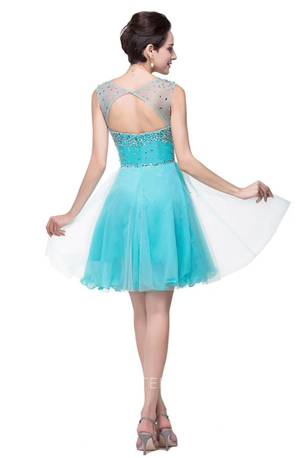 Classic Sleeveless Tulle Short Homecoming Dress With Crystals