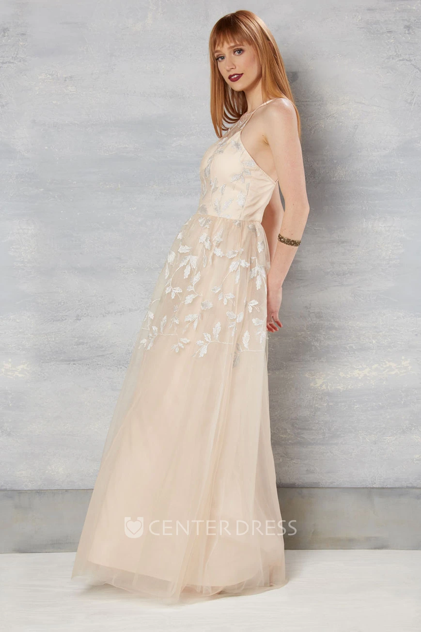 Sheath Spaghetti Tulle Wedding Dress With Deep-V Back