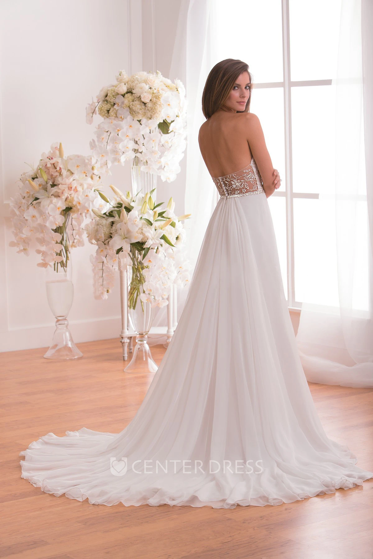 Sweetheart Long Wedding Dress With Ruffles And Sequined Bodice