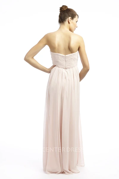 Sheath Beaded Sweetheart Sleeveless Empire Long Chiffon Prom Dress