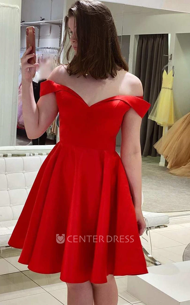 Satin Romantic A Line Off-the-shoulder Homecoming Dress With Corset Back