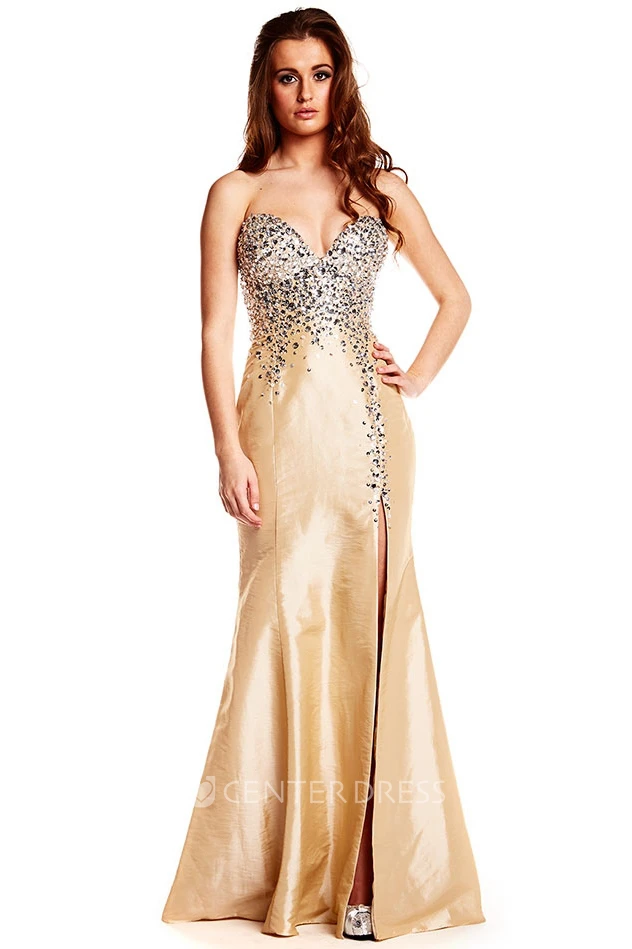 Mermaid Beaded Sleeveless Sweetheart Satin Prom Dress