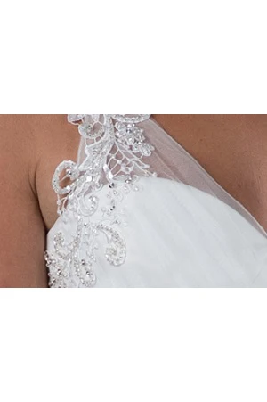 V Neck Tulle Bridal Ball Gown With Applique And Beading Straps