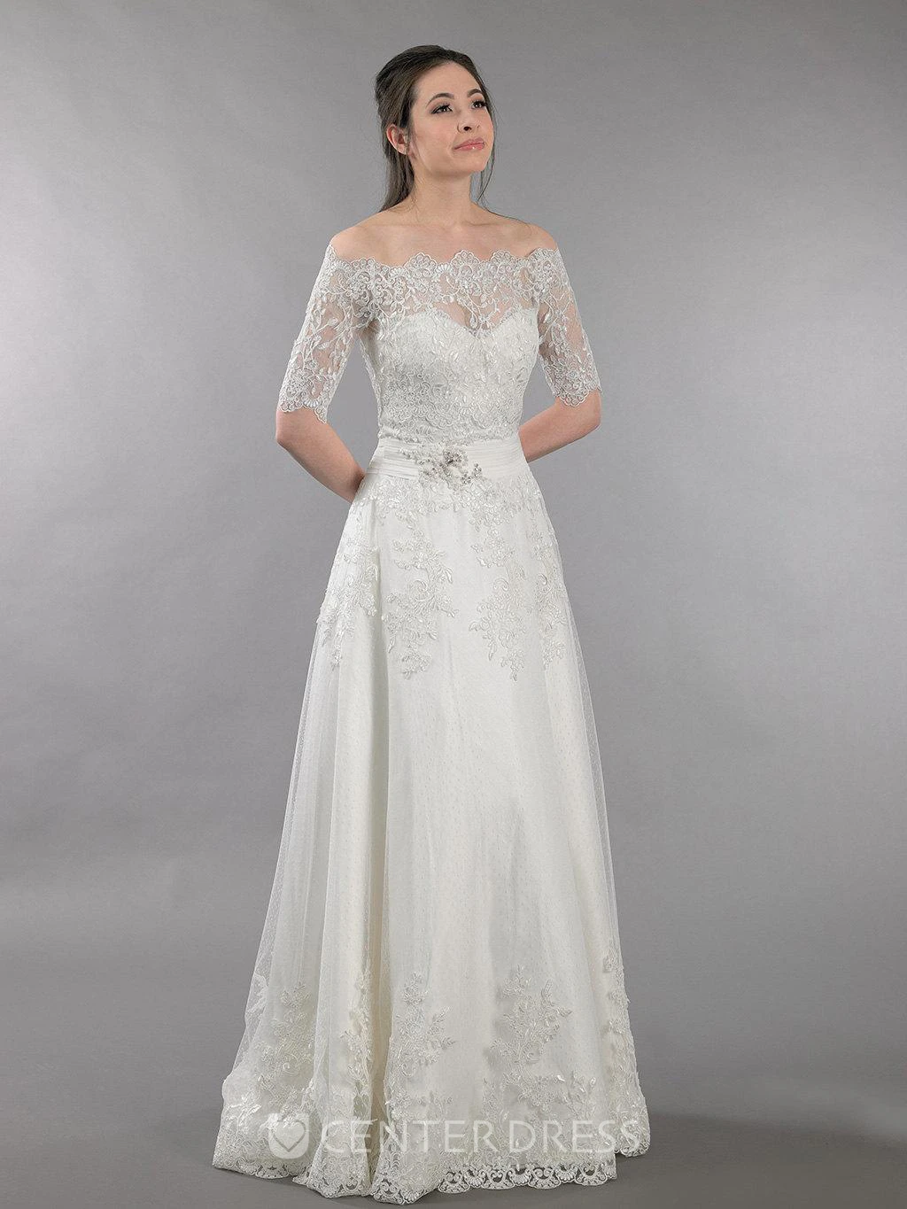 Lace Wedding Dress With Off Shoulder Bolero Alencon Lace
