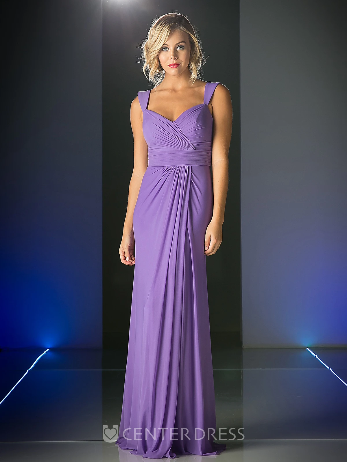 Sheath Long Sleeveless Chiffon Zipper Dress With Criss Cross And Draping