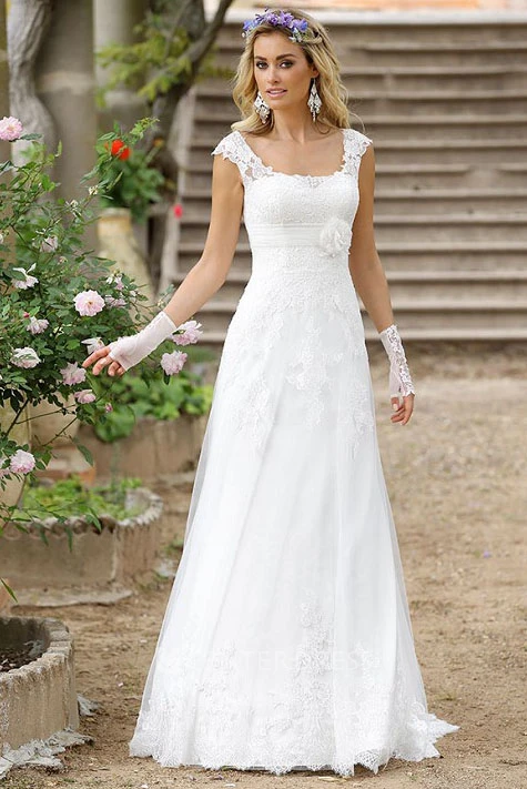 Ucenter Dress A Line Garden Floor-Length Bow Sash Ribbon Lace Wedding Dress - White, Size 24W