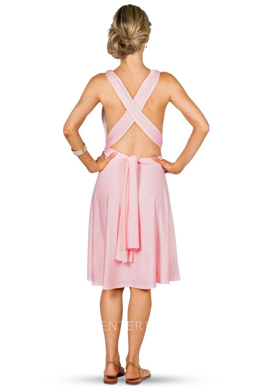 Sleeveless Knee-Length One-Shoulder Chiffon Convertible Bridesmaid Dress With Straps