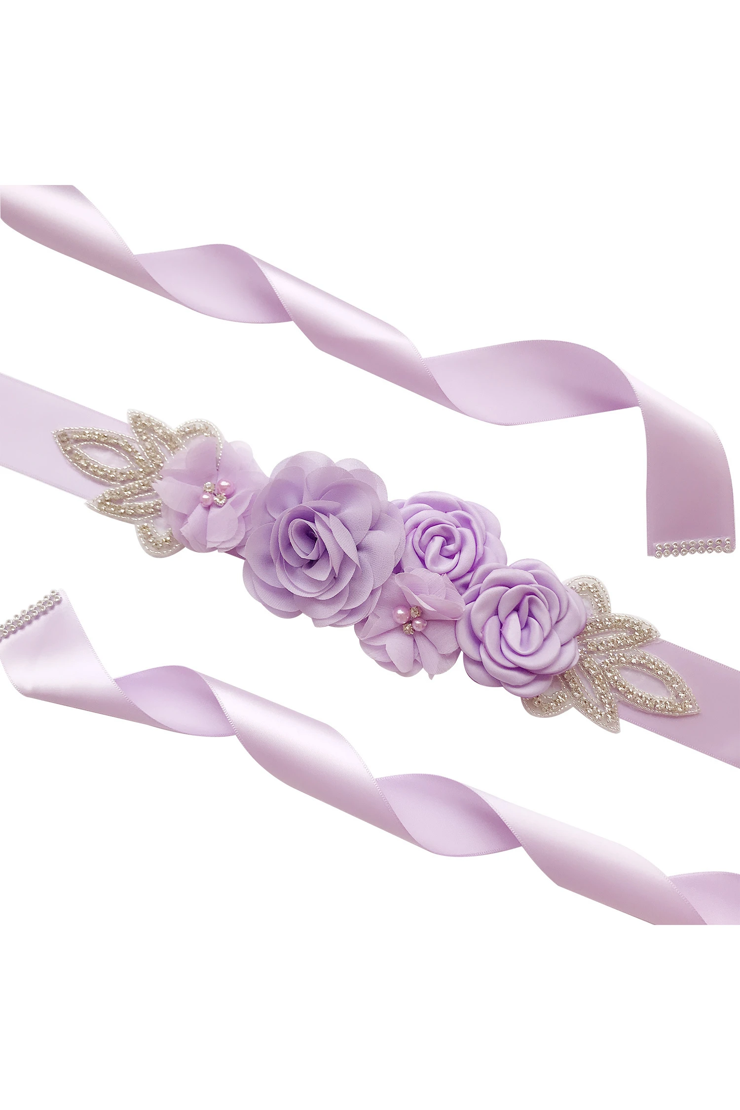 Floral Royal Satin Belt With Sequins