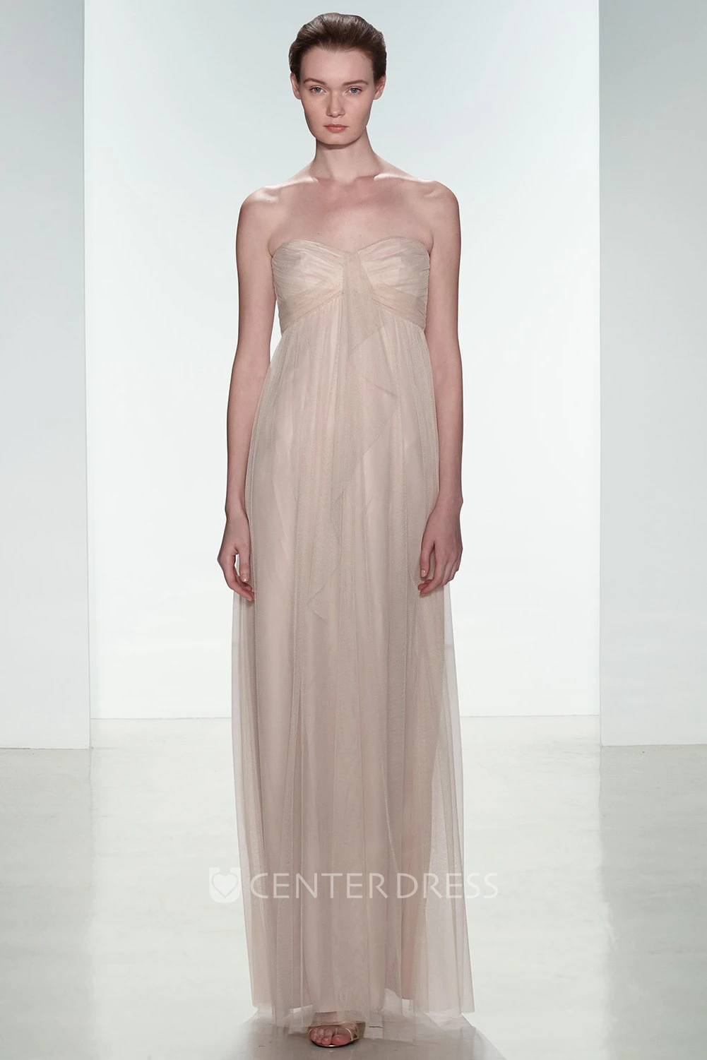 Ankle-Length Sleeveless Sweetheart Ruched Empire Tulle Bridesmaid Dress