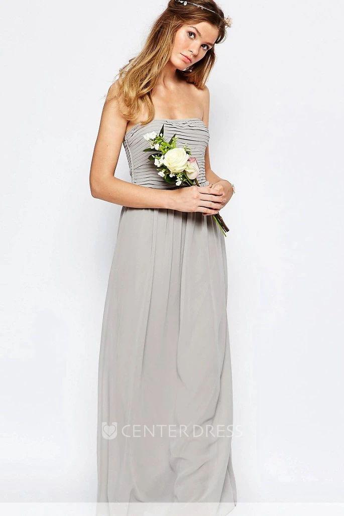 Sheath Ankle-Length Ruched Strapless Chiffon Bridesmaid Dress With Straps