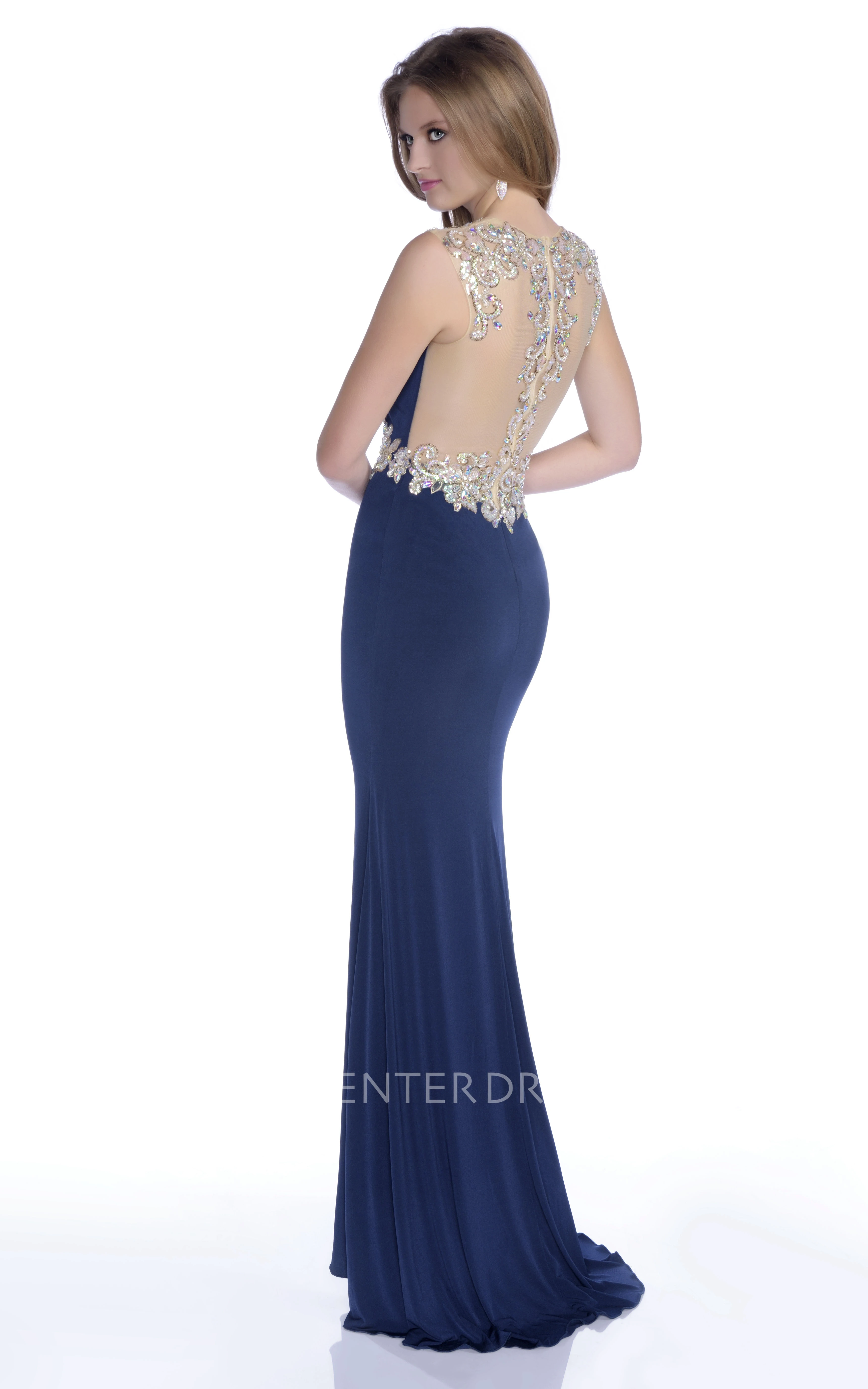 Sheath Jersey V-Neck Sleeveless Prom Dress Featuring Glimmering Rhinestones