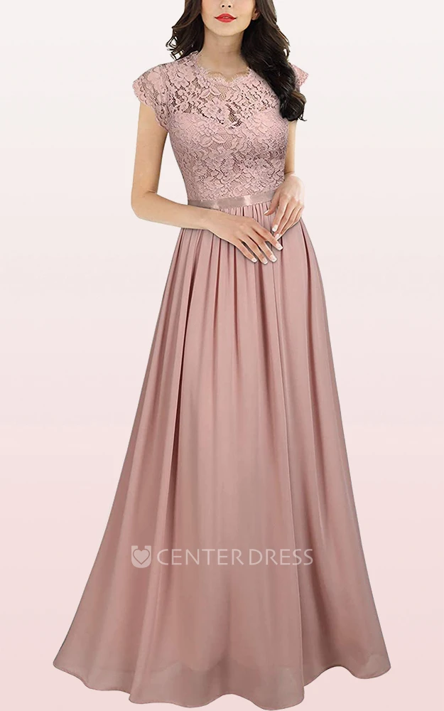 Sexy Chiffon Scalloped A Line Prom Dress With Pleats