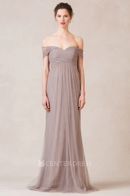 Floor-Length Sweetheart Sleeveless Criss-Cross Empire Tulle Bridesmaid Dress