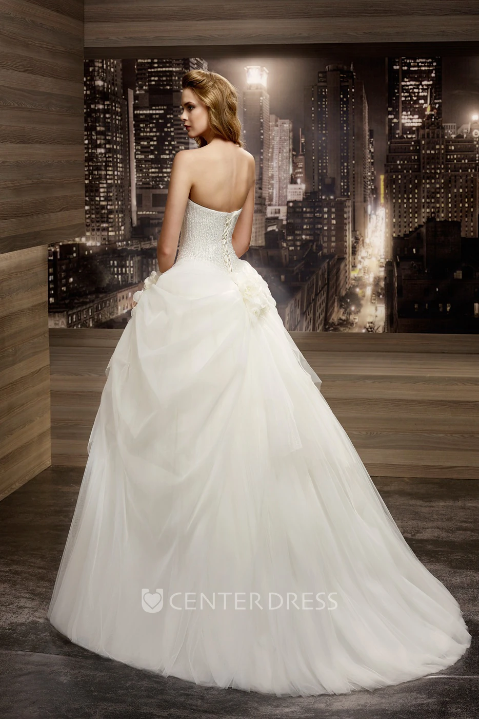 Sweetheart A-line Wedding Gown with Side Ruching and Lace-up Back