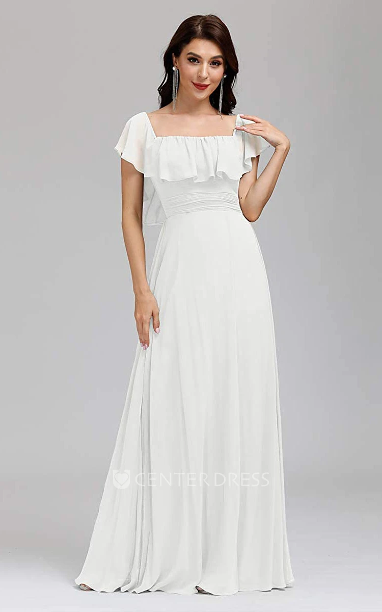 Simple A Line Chiffon Off-the-shoulder Evening Dress With Ruffles and Split Front