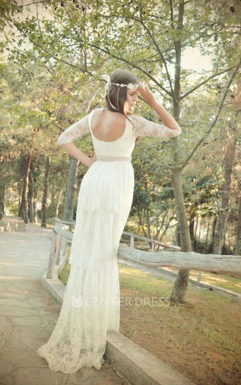 Bohemian Half Sleeve Floor-Length Lace Dress