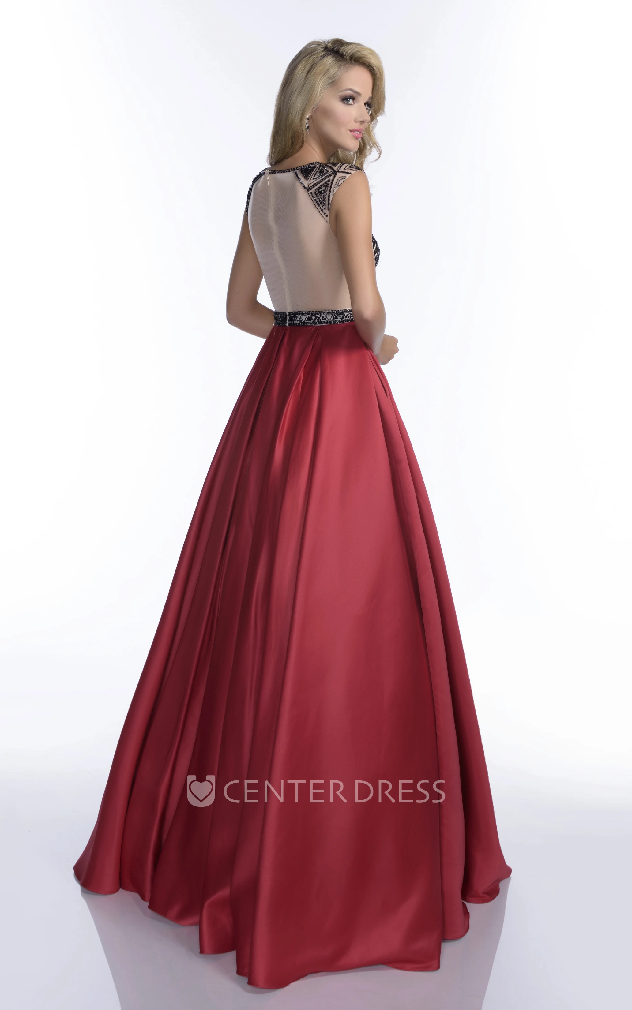 Sophisticated A-Line Satin Cap Sleeve Gown With Beaded Bodice