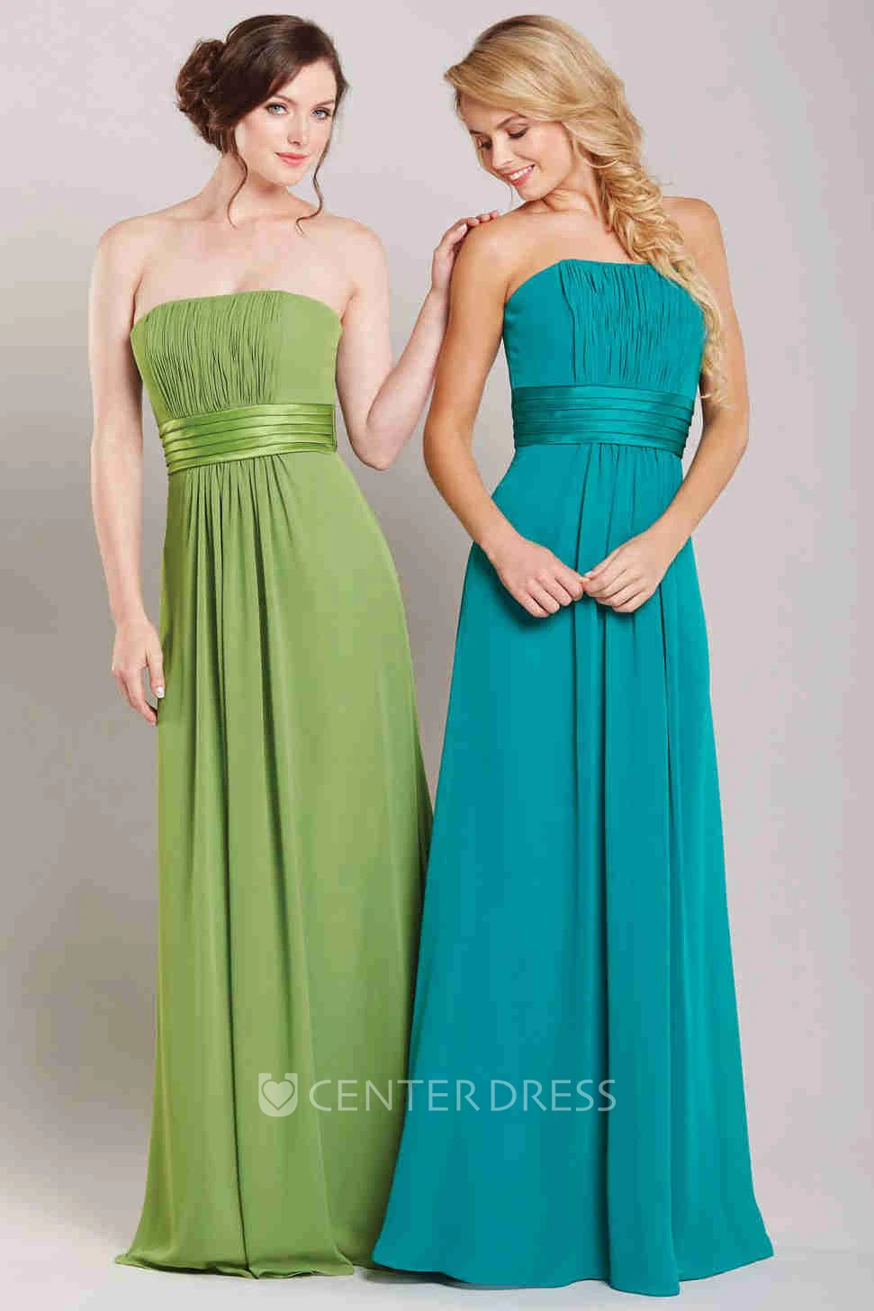 Long Strapless Ruched Chiffon Bridesmaid Dress With Corset Back