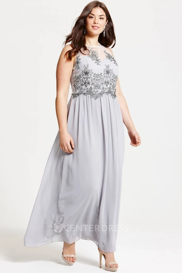 Ankle-Length Sleeveless Appliqued Scoop Neck Chiffon Bridesmaid Dress