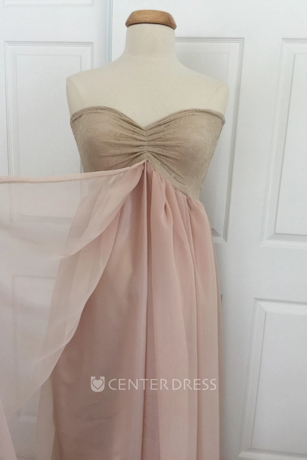 A-line Chiffon Lace Sweetheart Sleeveless Pleated Ruched Maternity Dress