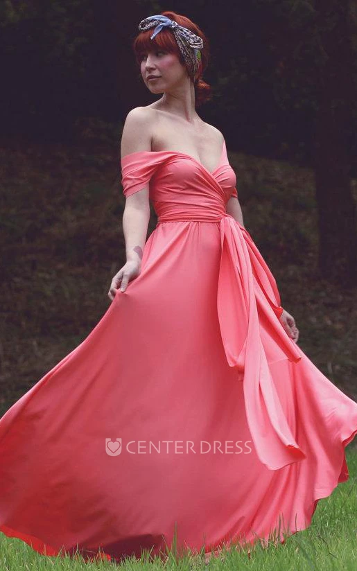 Off-The-Shoulder Chiffon Long Dress