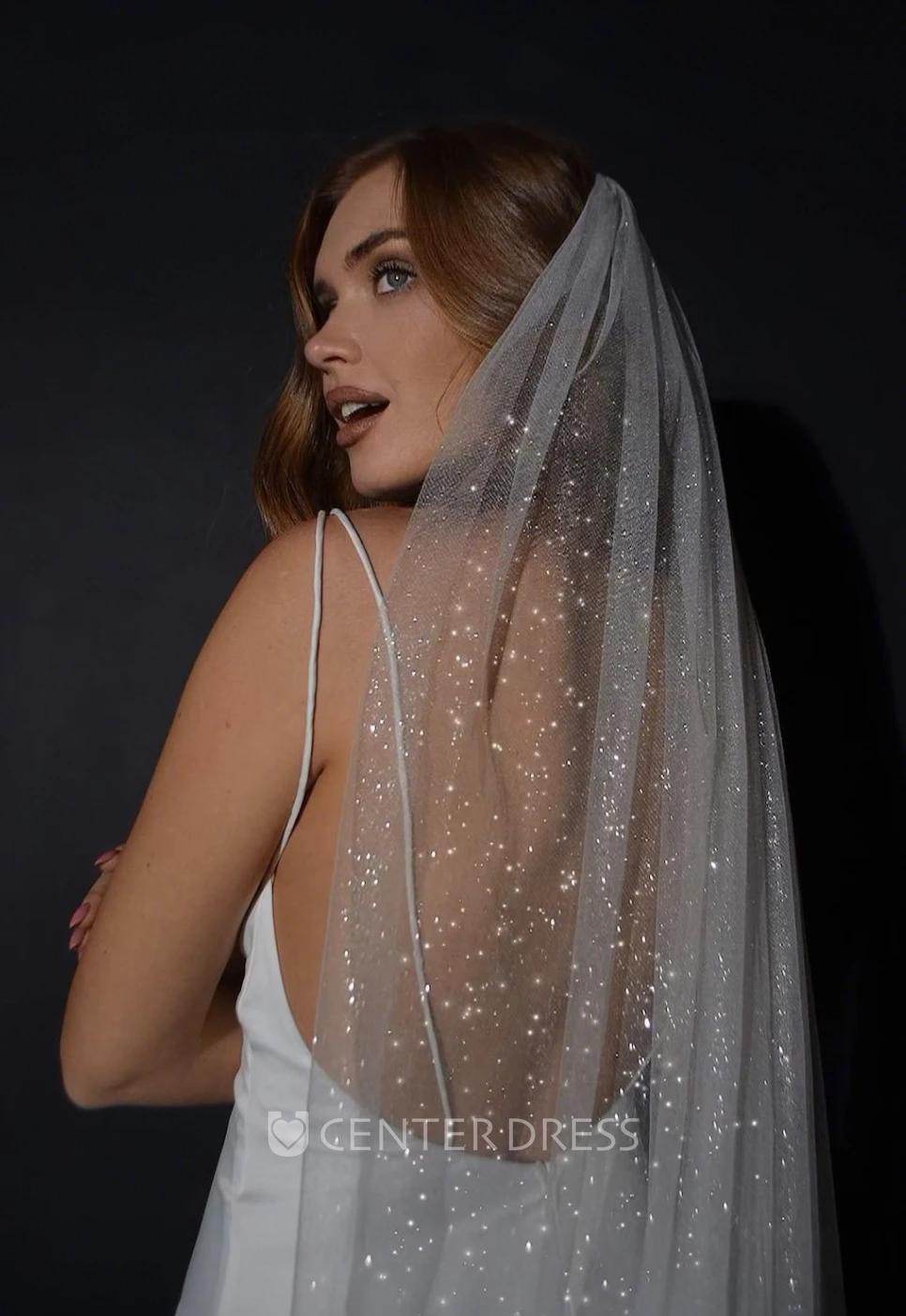 Shiny Sparkly Glitter One Tier Cathedral Length Tulle Wedding Veil