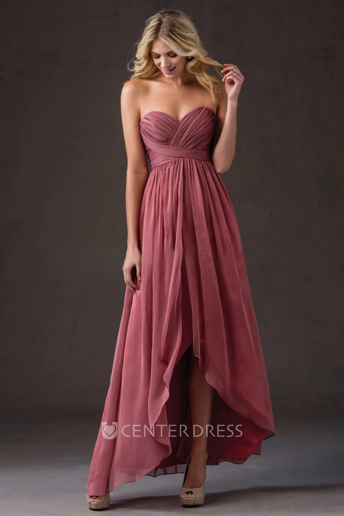 Sweetheart A-Line High-Low Gown With Crisscrossed Ruches