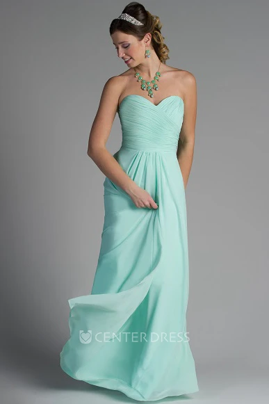 Criss Cross Top Sweetheart Chiffon Long Bridesmaid Dress With Pleats