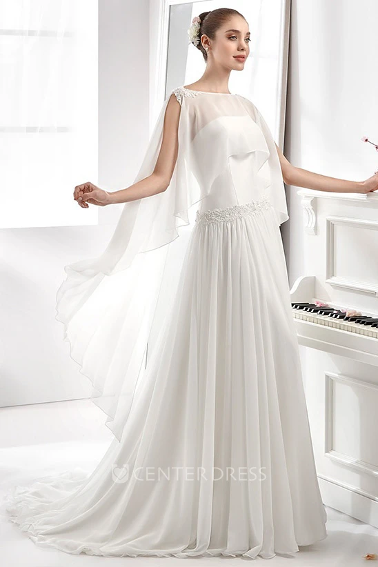 Strapless Wedding Dress With Pleated Draping Skirt and Appliqued Waistline'