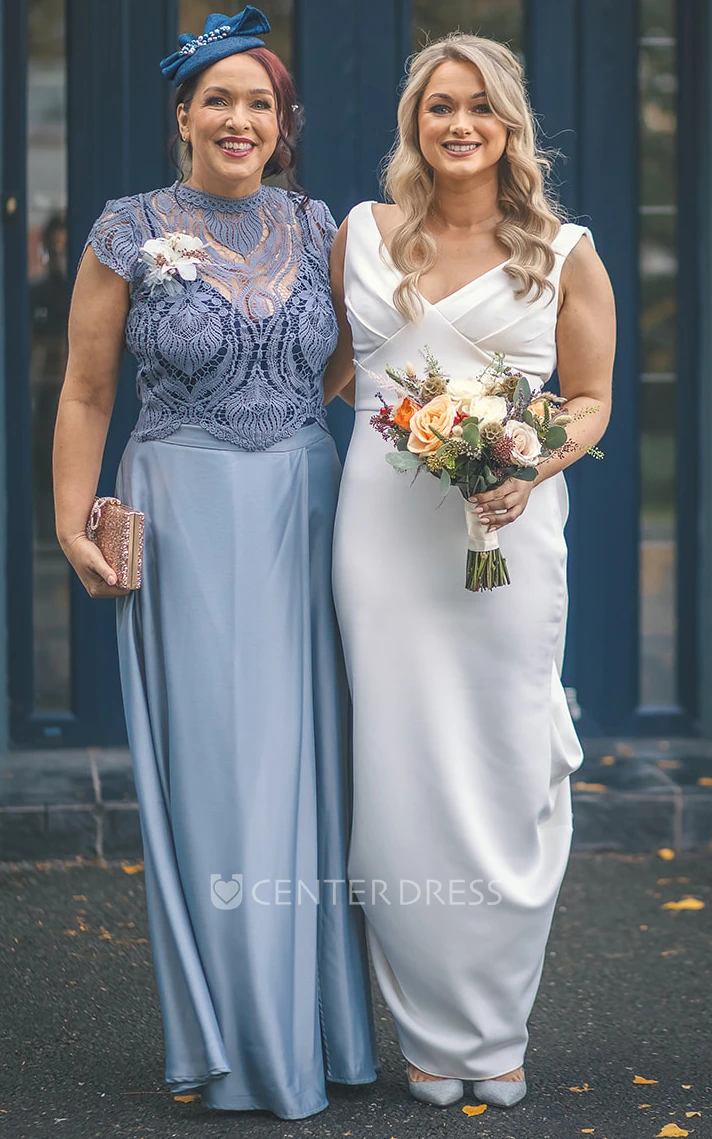 Sheath V-neck Satin Elegant Wedding Dress With Open Back And Ruching