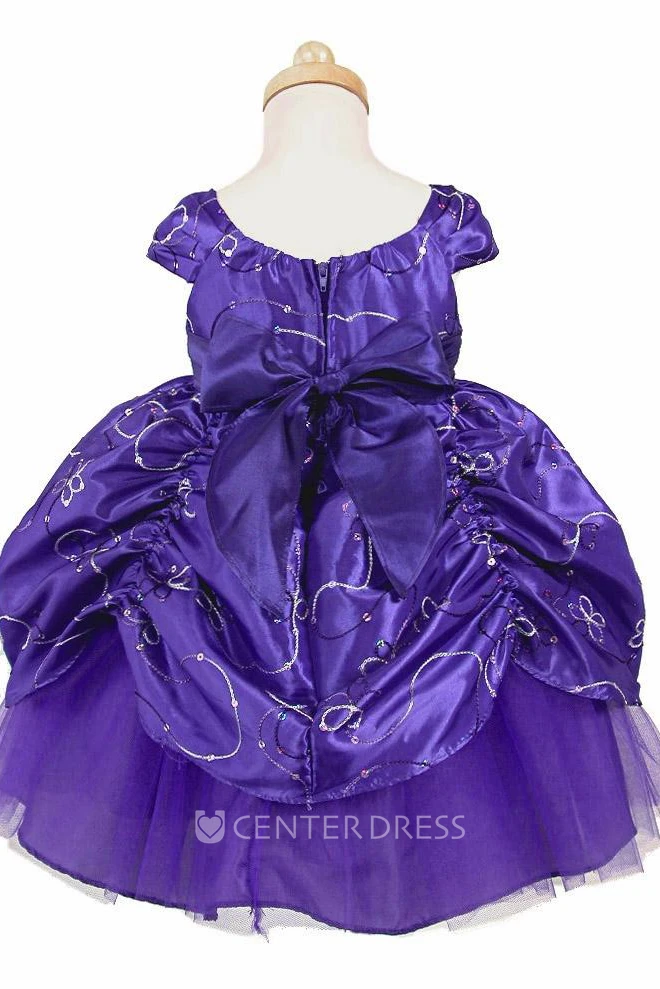 Ankle-Length Embroideried Tiered Beaded Sequins&Taffeta Flower Girl Dress With Ribbon