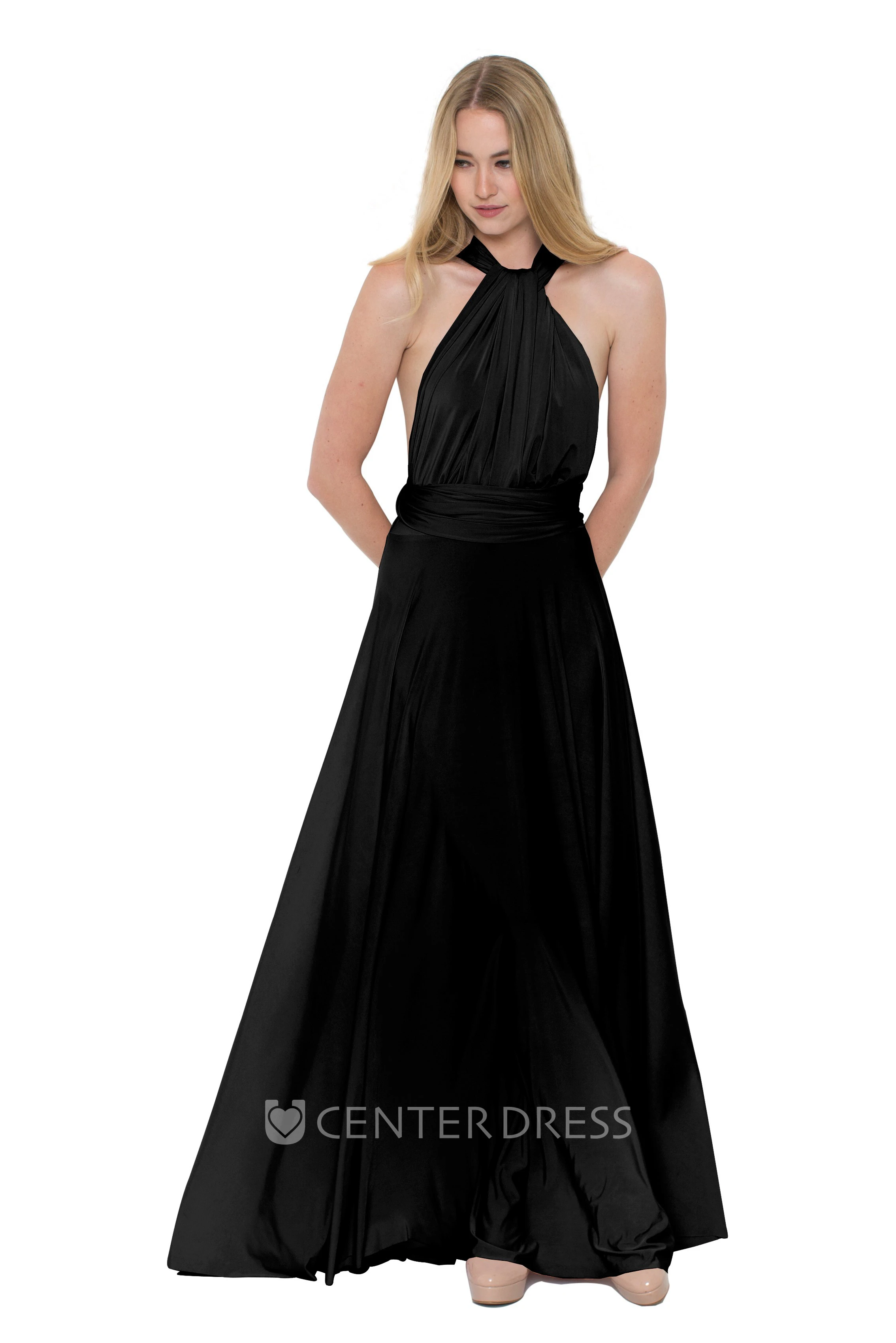 Floor-Length V-Neck Ruched Sleeveless Chiffon Muti-Color Convertible Bridesmaid Dress With Straps