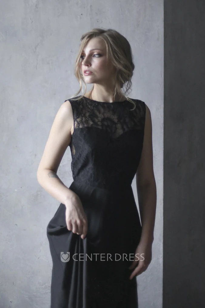 Elegant Sheath Illusion Back Sleeveless Chiffon Lace Wedding Gown With Buttons