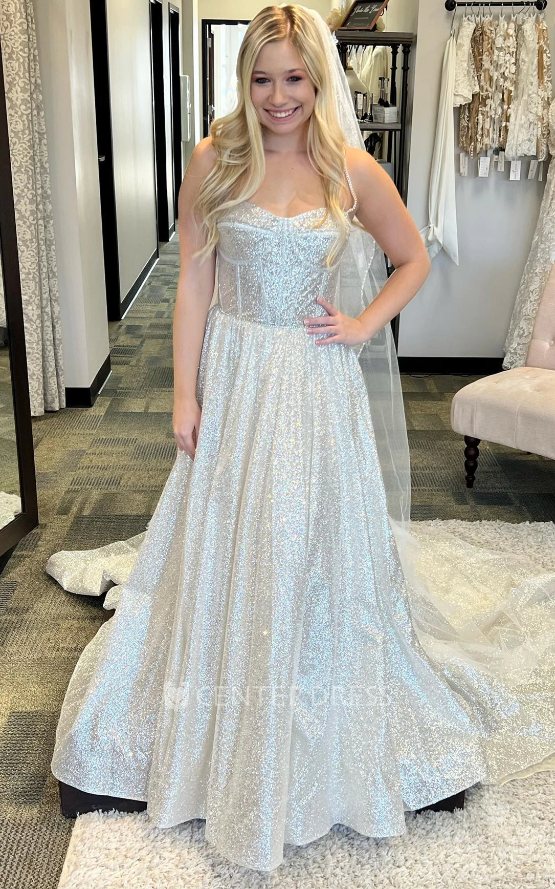 Beautiful A-Line Sweetheart Sequins Court Train Wedding Dress
