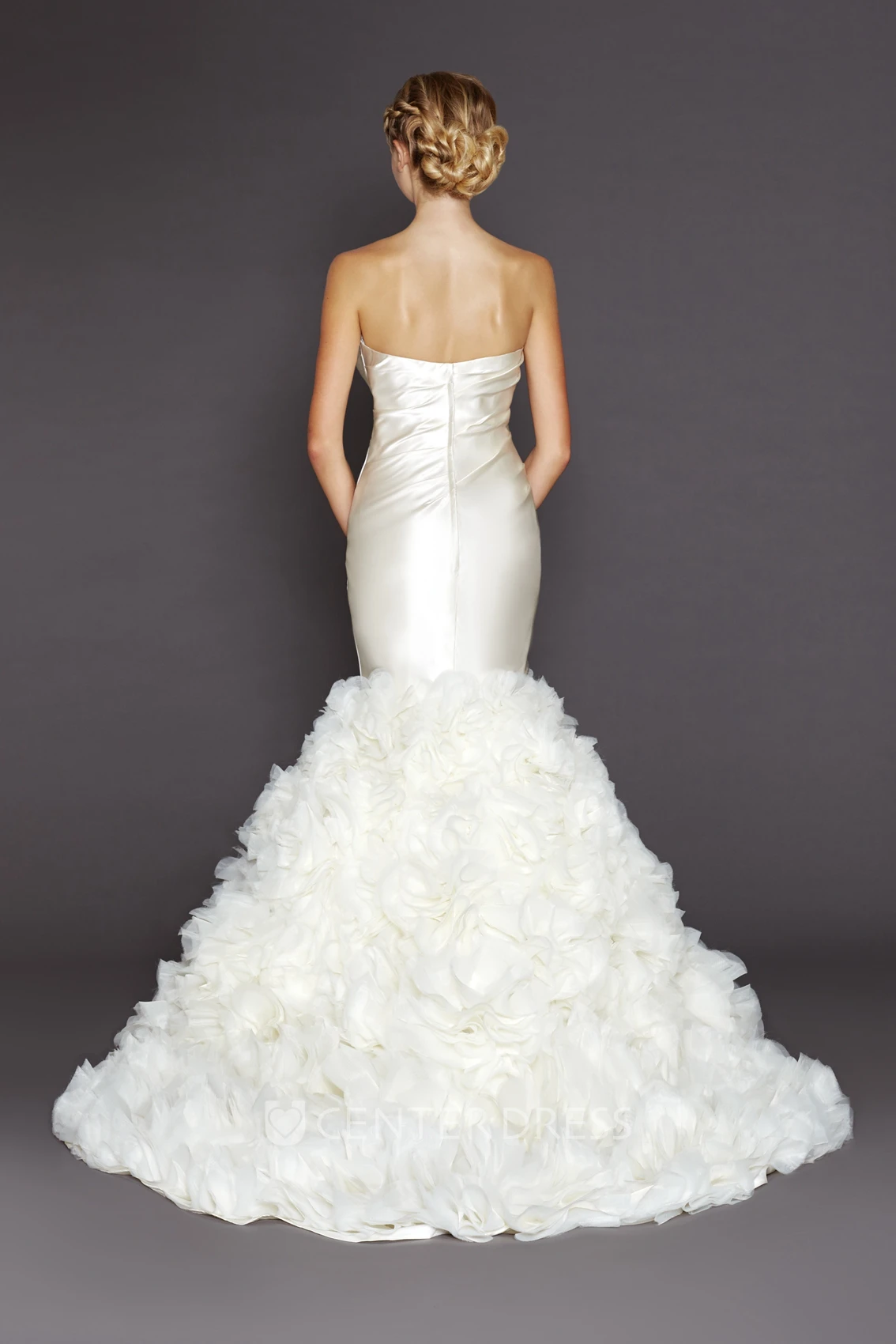 Mermaid Sweetheart Satin Wedding Dress With Ruffles