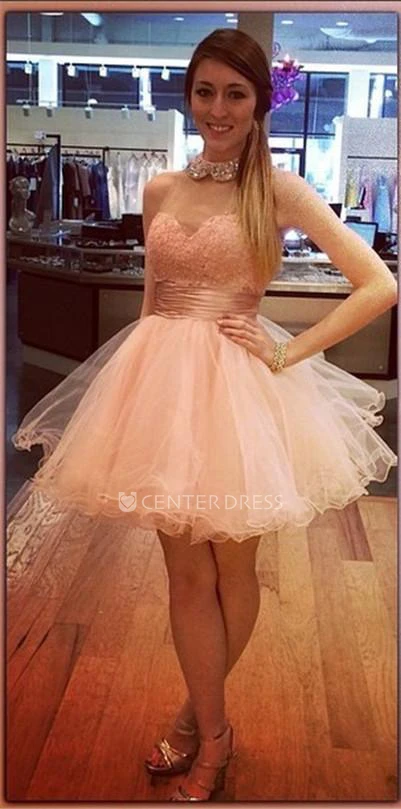 Bling Bling High-Neck Tulle Homecoming Dress Lace With Crystals