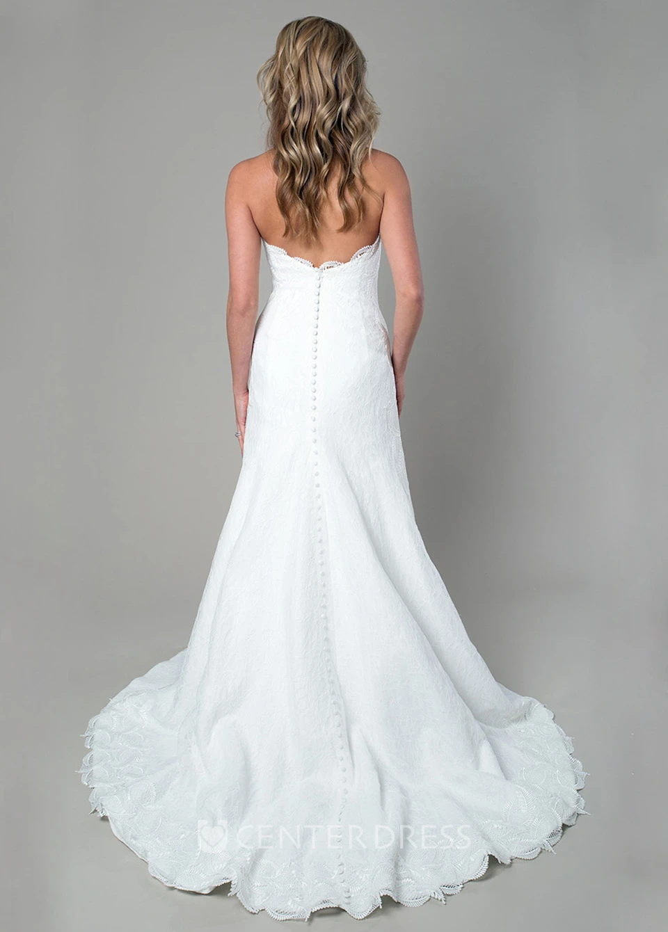 Sheath Sleeveless Floor-Length Strapless Lace Wedding Dress