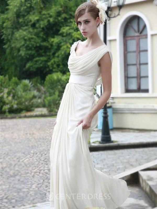 New A-line Floor-length Scoop Ruffles Sleeveless Chiffon Dress