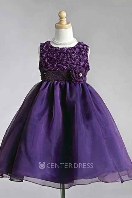 Tea-Length Sleeveless Tulle Flower Girl Dress
