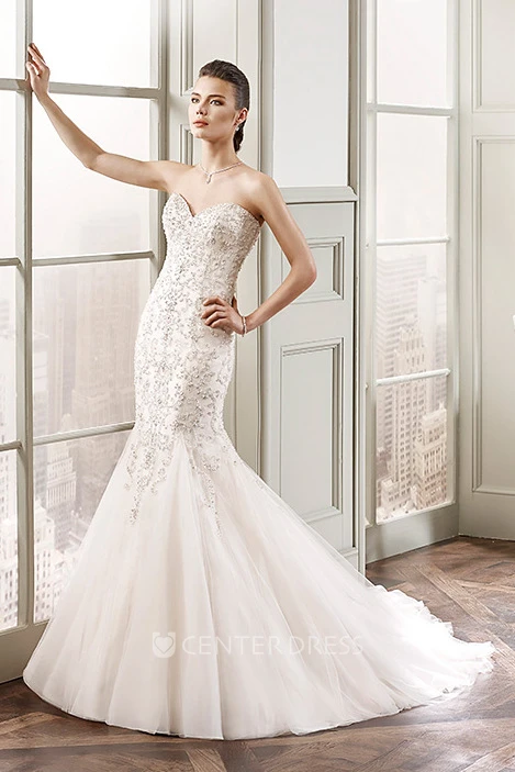 Mermaid Sweetheart Tulle Wedding Dress With Beading